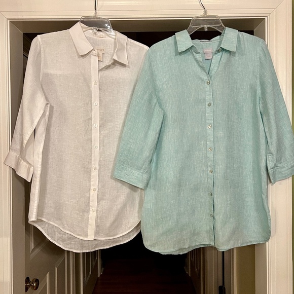 Lot of Two Chico's Linen Button Front Top Blouse Shirt Tunic Size 1 or 8 / 10 - Picture 1 of 7